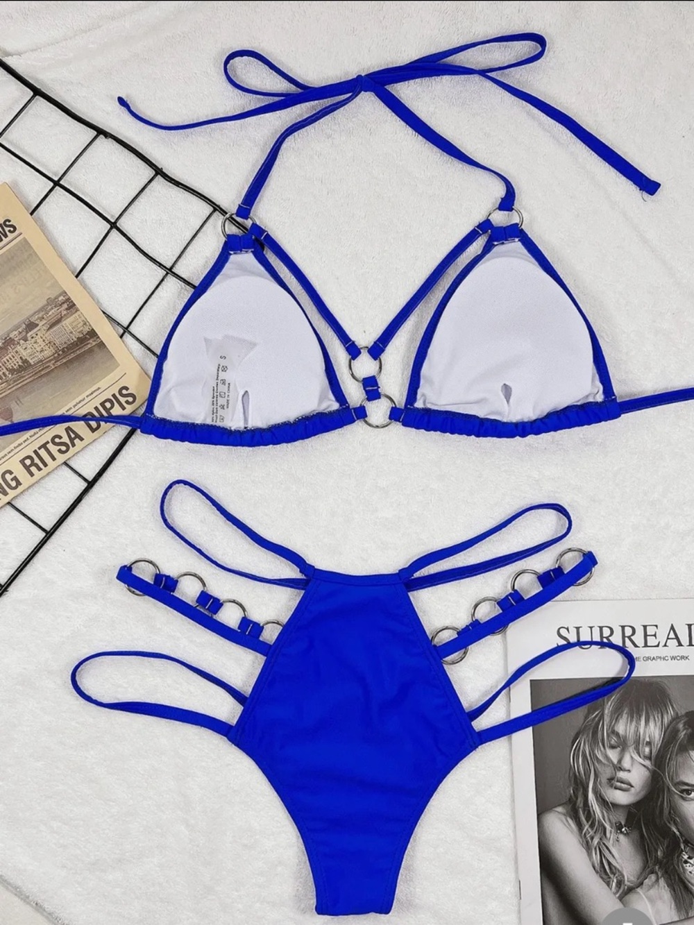 Royal Blue Cutout Halter Neck O-Ring Two-Piece Bikini Set - Picture 3 of 3